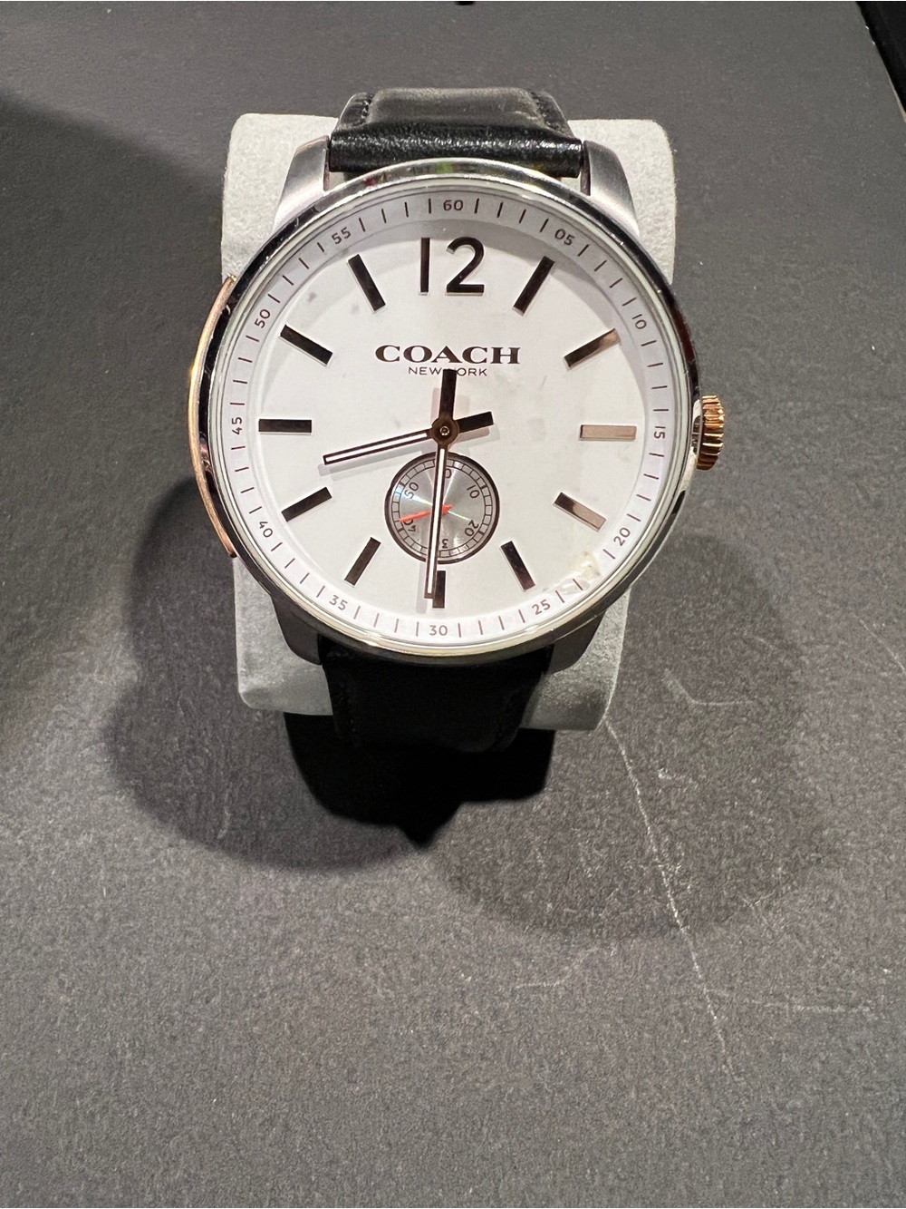 Coach Men's White Dial Black Leather Strap Watch